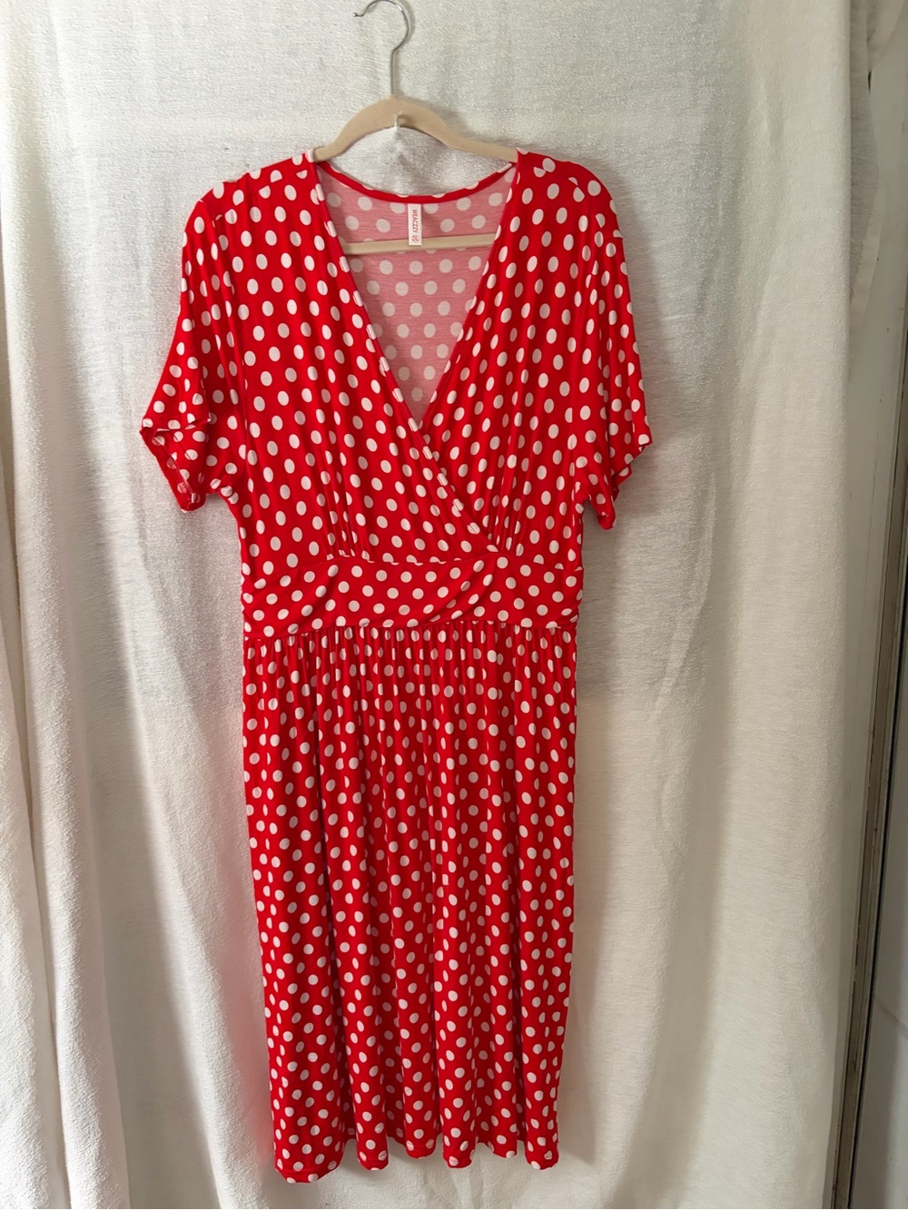 Red Polka Dot Wrap-Style Midi Dress